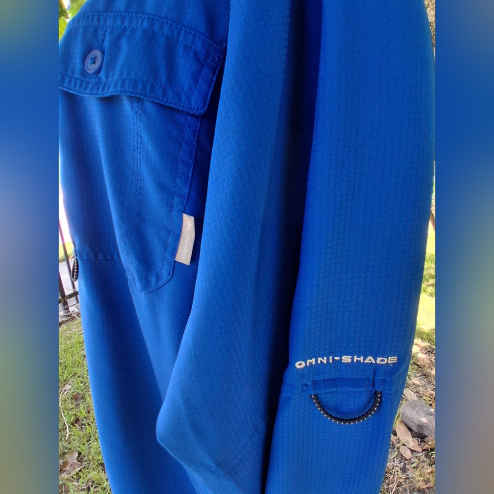 🔥Columbia Omni Shade Long Sleeve Vented Fishing Shirt Royal Blue Mens XL - Picture 8 of 12